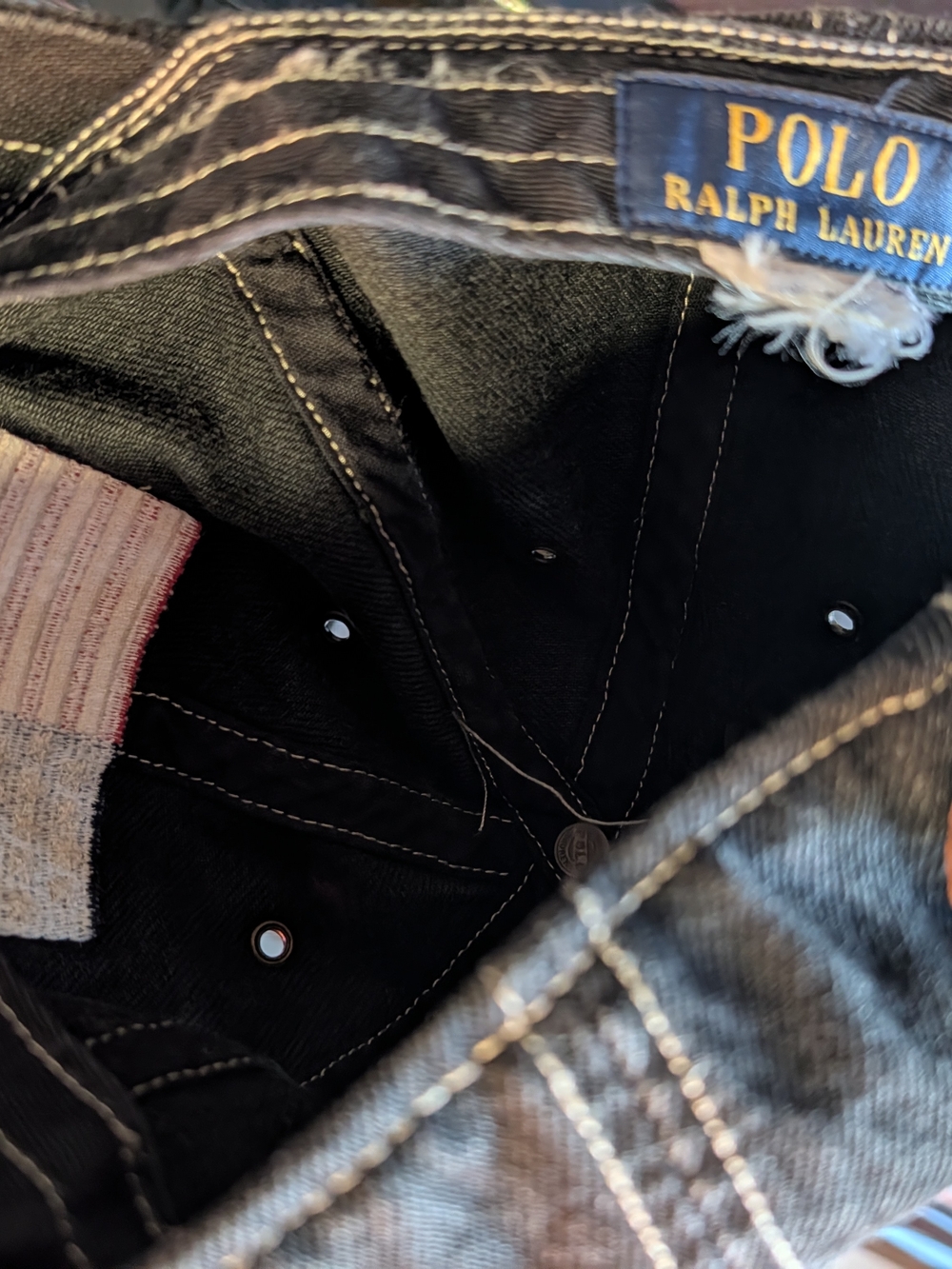 Ralph Lauren Distressed Black Denim Baseball Cap with American Flag Patch - Picture 3 of 4